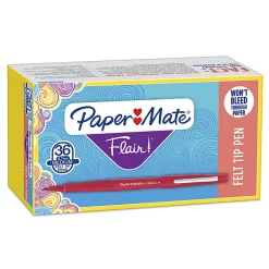 Paper Mate® Flair Porous-Point Stick Pens, Medium Point, 0.7 mm, Red Barrel, Red Ink, Pack Of 36