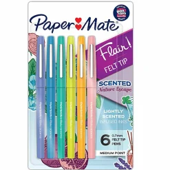 Paper Mate Flair Scented Felt-Tip Pens, Pack Of 6 Pens, Medium Tips, 0.7 mm, Assorted Nature Escape Scents And Colors