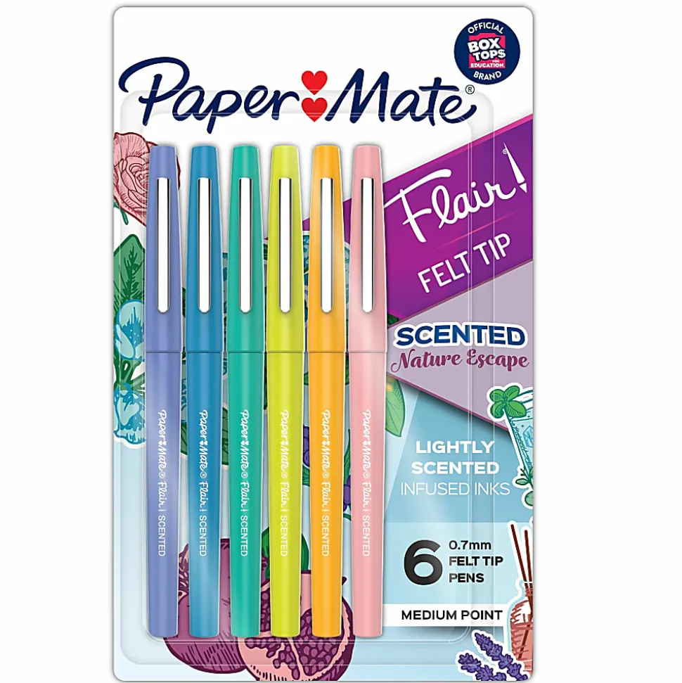 Paper Mate Flair Scented Felt-Tip Pens, Pack Of 6 Pens, Medium Tips, 0.7 mm, Assorted Nature Escape Scents And Colors