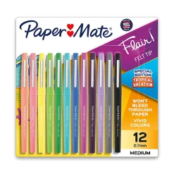 Paper Mate® Flair® Tropical Vacation Felt Tip Pens, Medium Point, 0.7 mm, Assorted Colors, Pack Of 12