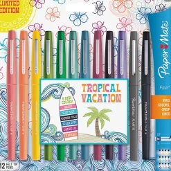 Paper Mate® Flair® Tropical Vacation Felt Tip Pens, Medium Point, 0.7 mm, Assorted Colors, Pack Of 12