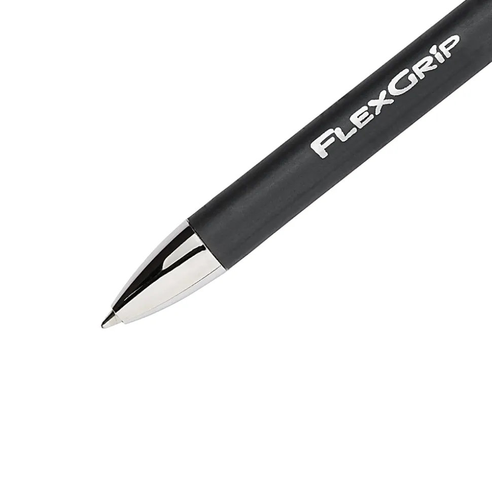 Paper Mate® FlexGrip® Elite™ Retractable Ballpoint Pens, Fine Point, 0.8 mm, Black Barrel, Black Ink, Pack Of 12 Pens