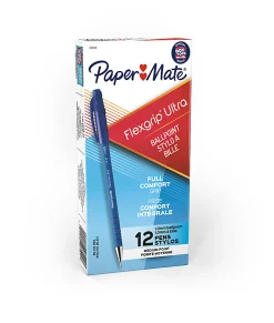 Paper Mate® FlexGrip Ultra™ Ballpoint Pens, Medium Point, 1.0 mm, 42% Recycled, Blue Barrel, Blue Ink, Pack Of 12
