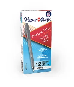 Paper Mate® FlexGrip Ultra™ 42% Recycled Retractable Pens, Medium Point, 1.0 mm, Gray Barrel, Black Ink, Pack Of 12