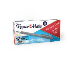 Paper Mate® FlexGrip Ultra™ 42% Recycled Retractable Pens, Medium Point, 1.0 mm, Gray Barrel, Black Ink, Pack Of 12