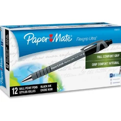 Paper Mate® FlexGrip Ultra™ Retractable Pens, Fine Point, 0.8 mm, Black Barrel, Black Ink, Pack Of 12