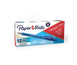Paper Mate® FlexGrip Ultra™ Retractable Pens, Medium Point, 1.0 mm, 42% Recycled, Blue Barrel, Blue Ink, Pack Of 12 Pens