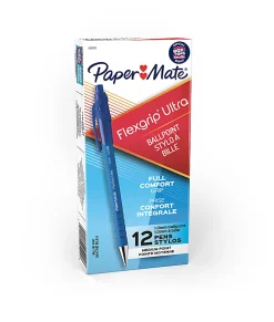 Paper Mate® FlexGrip Ultra™ Retractable Pens, Medium Point, 1.0 mm, 42% Recycled, Blue Barrel, Blue Ink, Pack Of 12 Pens