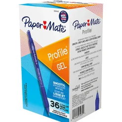 Paper Mate Gel Pen, Profile Retractable Pen, 0.7mm, Blue, 36 Count