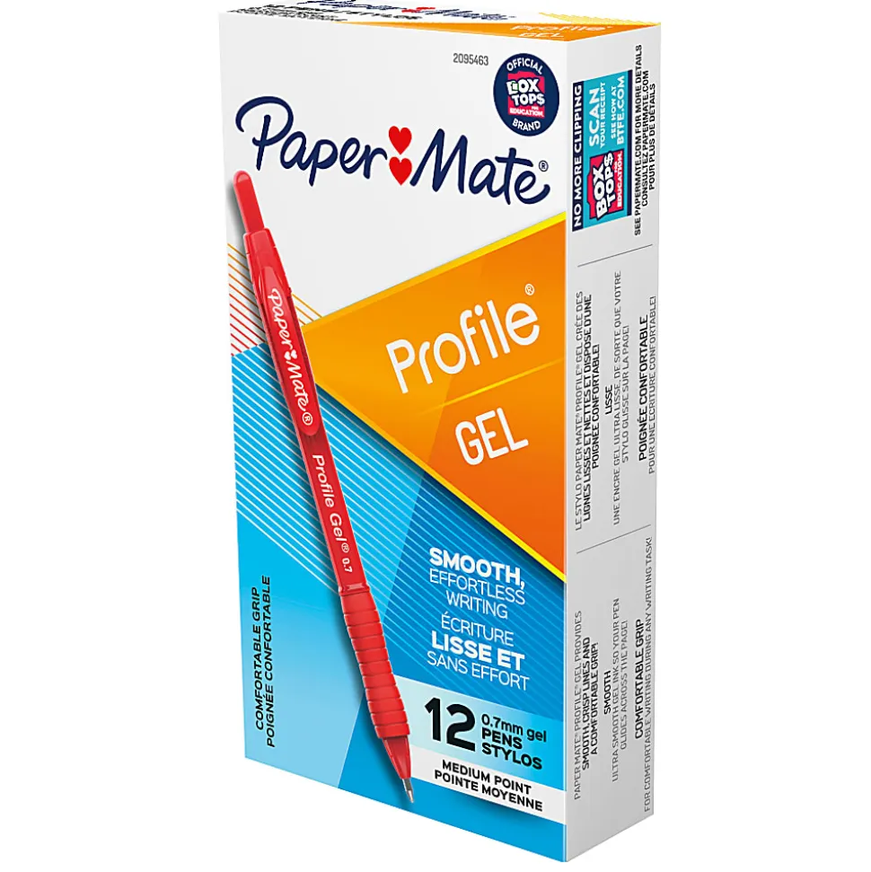 Paper Mate Gel Pen, Profile Retractable Pen, 0.7mm, Red, 12 Count