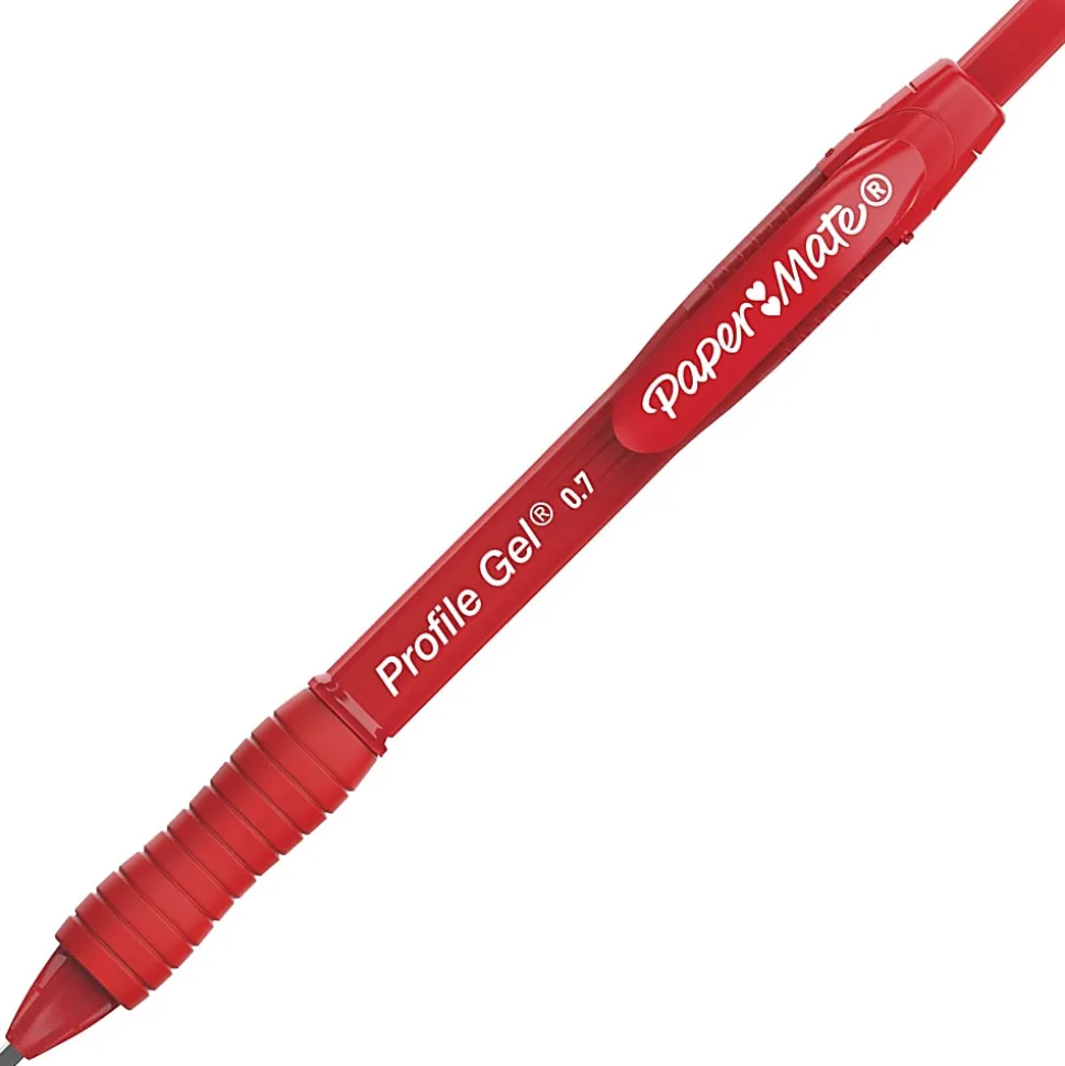 Paper Mate Gel Pen, Profile Retractable Pen, 0.7mm, Red, 12 Count