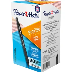 Paper Mate Gel Pen, Profile Retractable Pen, 0.7mm, Black, 36 Count