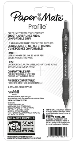 Paper Mate Gel Pen, Profile Retractable Pen, 0.7mm, Assorted, 4 Count