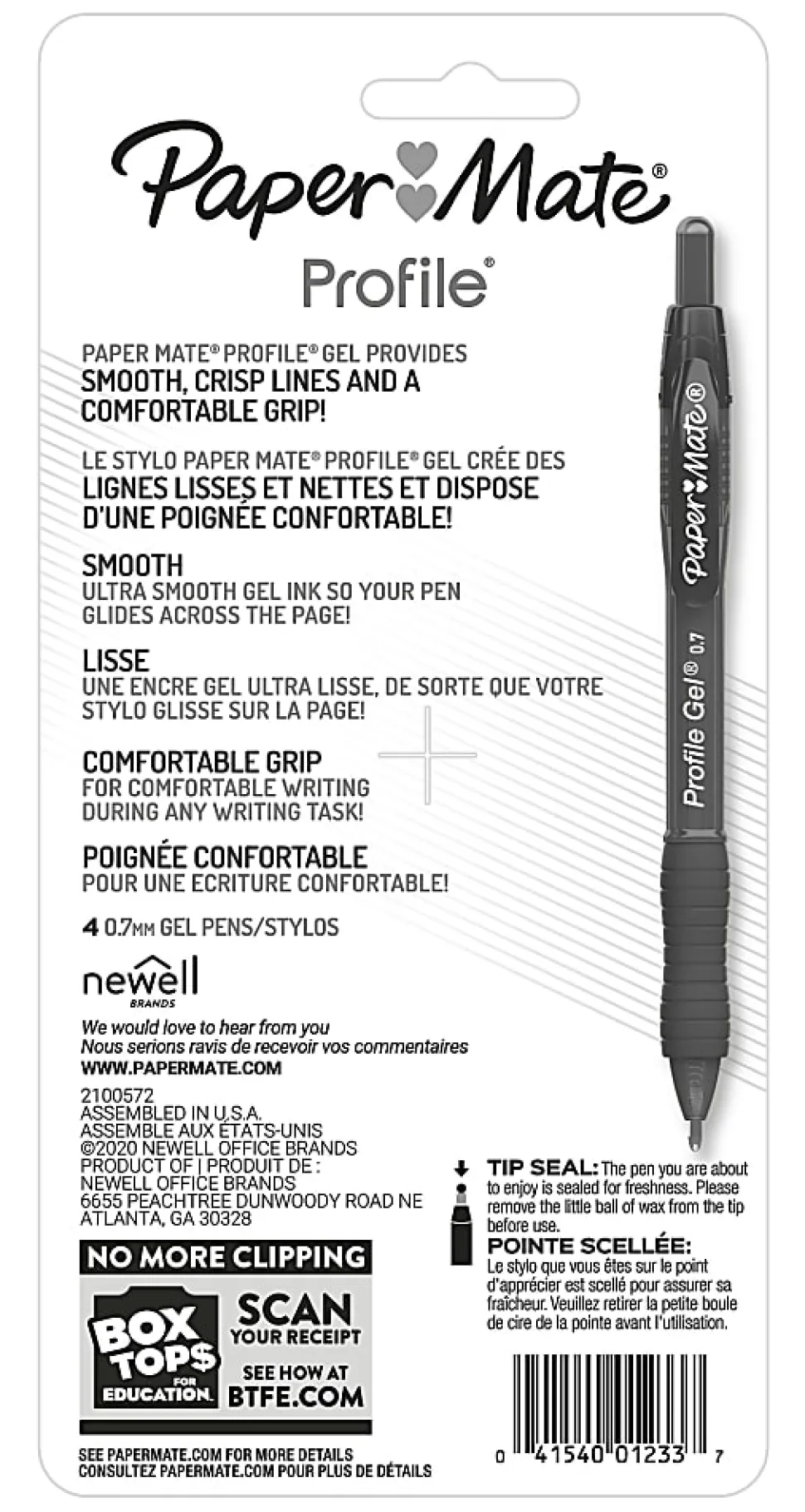 Paper Mate Gel Pen, Profile Retractable Pen, 0.7mm, Assorted, 4 Count