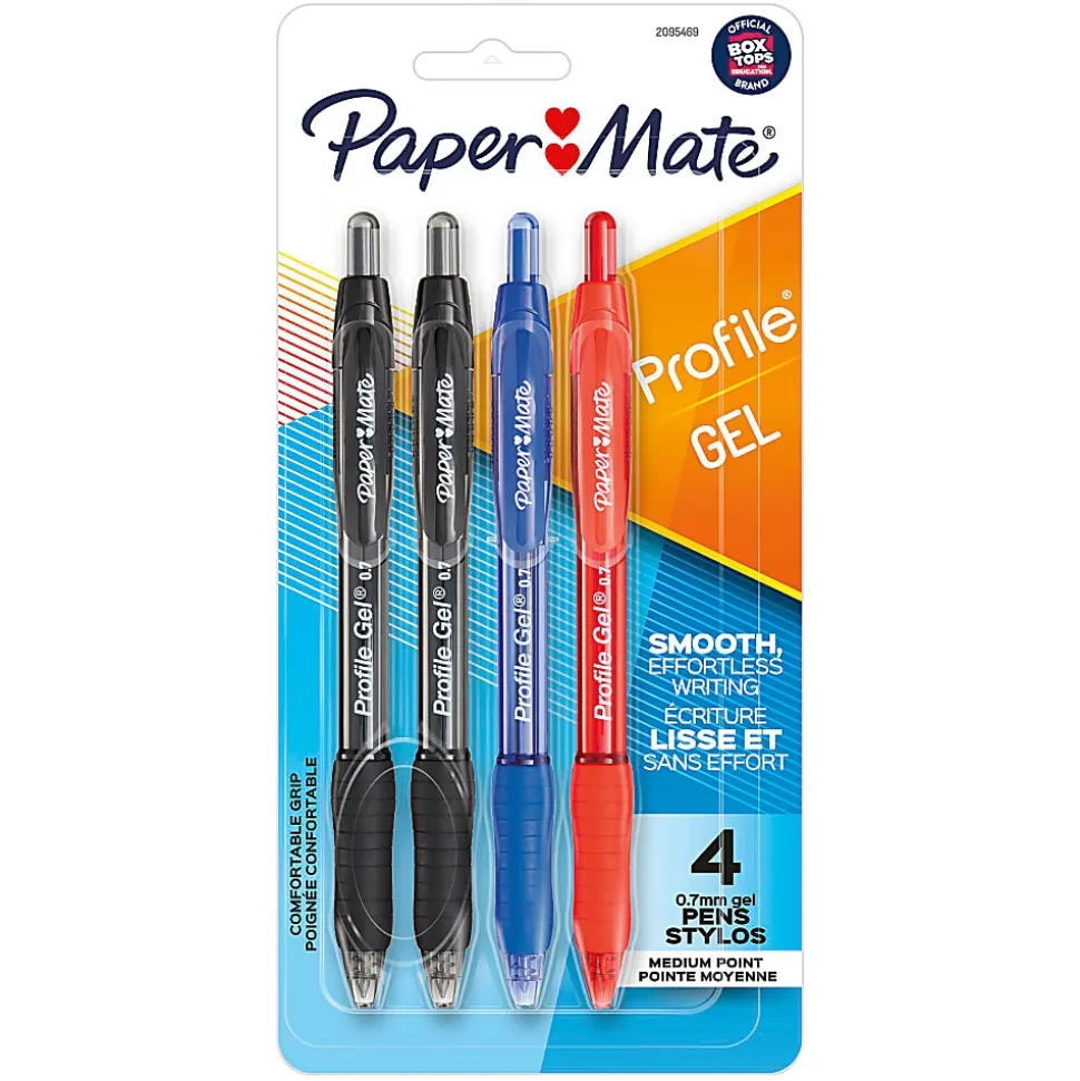 Paper Mate Gel Pen, Profile Retractable Pen, 0.7mm, Assorted, 4 Count