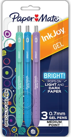 Paper Mate Inkjoy Bright Gel Pens, 0.7mm, Medium Point, Assorted 3 Pack