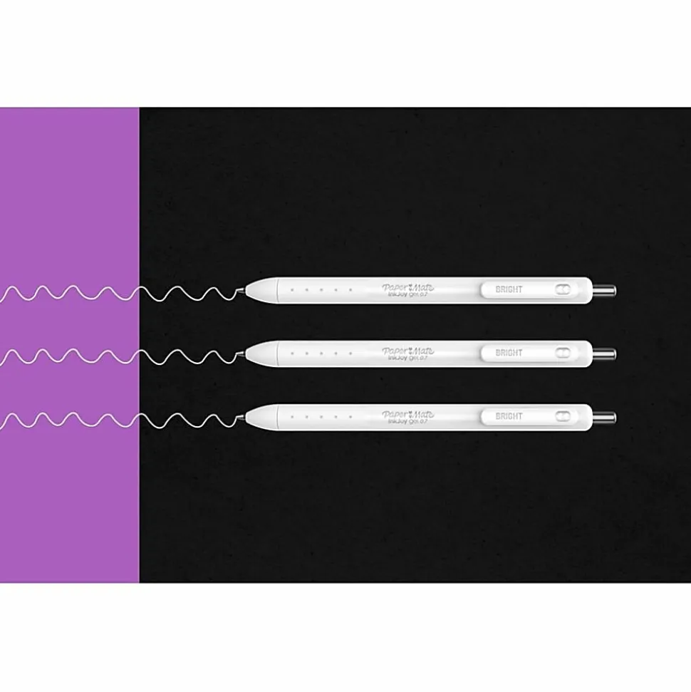 Paper Mate InkJoy Bright Retractable Gel Pens, Medium Point, 0.7 mm, White Barrels, White Ink, Pack Of 3 Pens