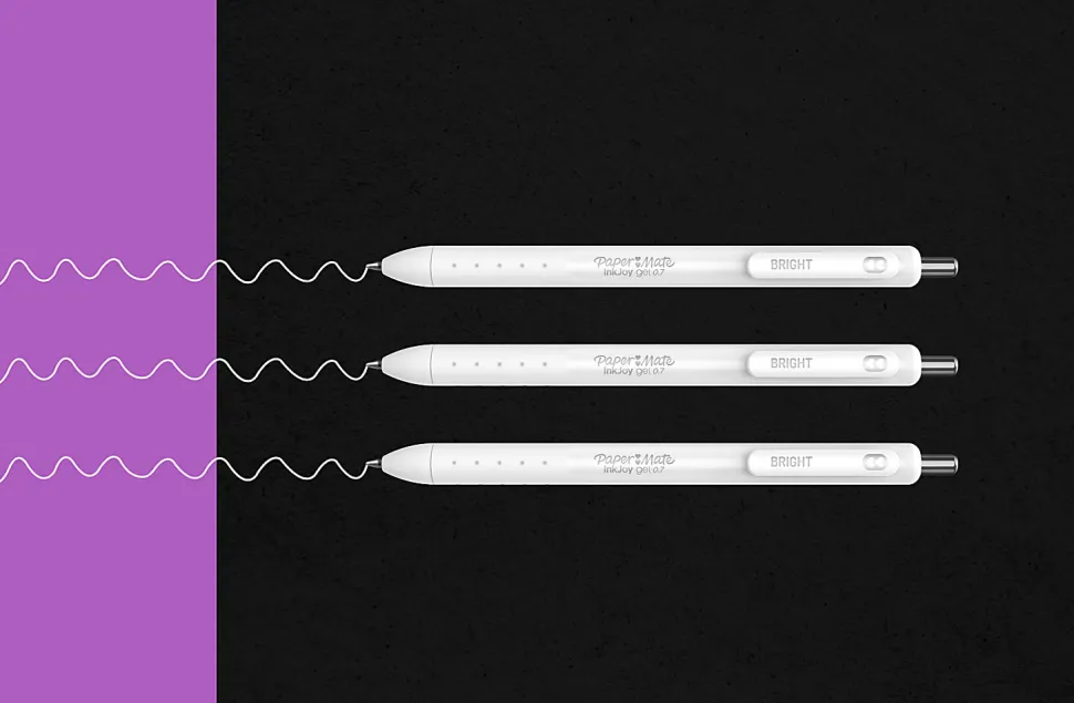 Paper Mate InkJoy Bright Retractable Gel Pens, Medium Point, 0.7 mm, White Barrels, White Ink, Pack Of 3 Pens