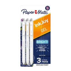 Paper Mate InkJoy Bright Retractable Gel Pens, Medium Point, 0.7 mm, White Barrels, White Ink, Pack Of 3 Pens