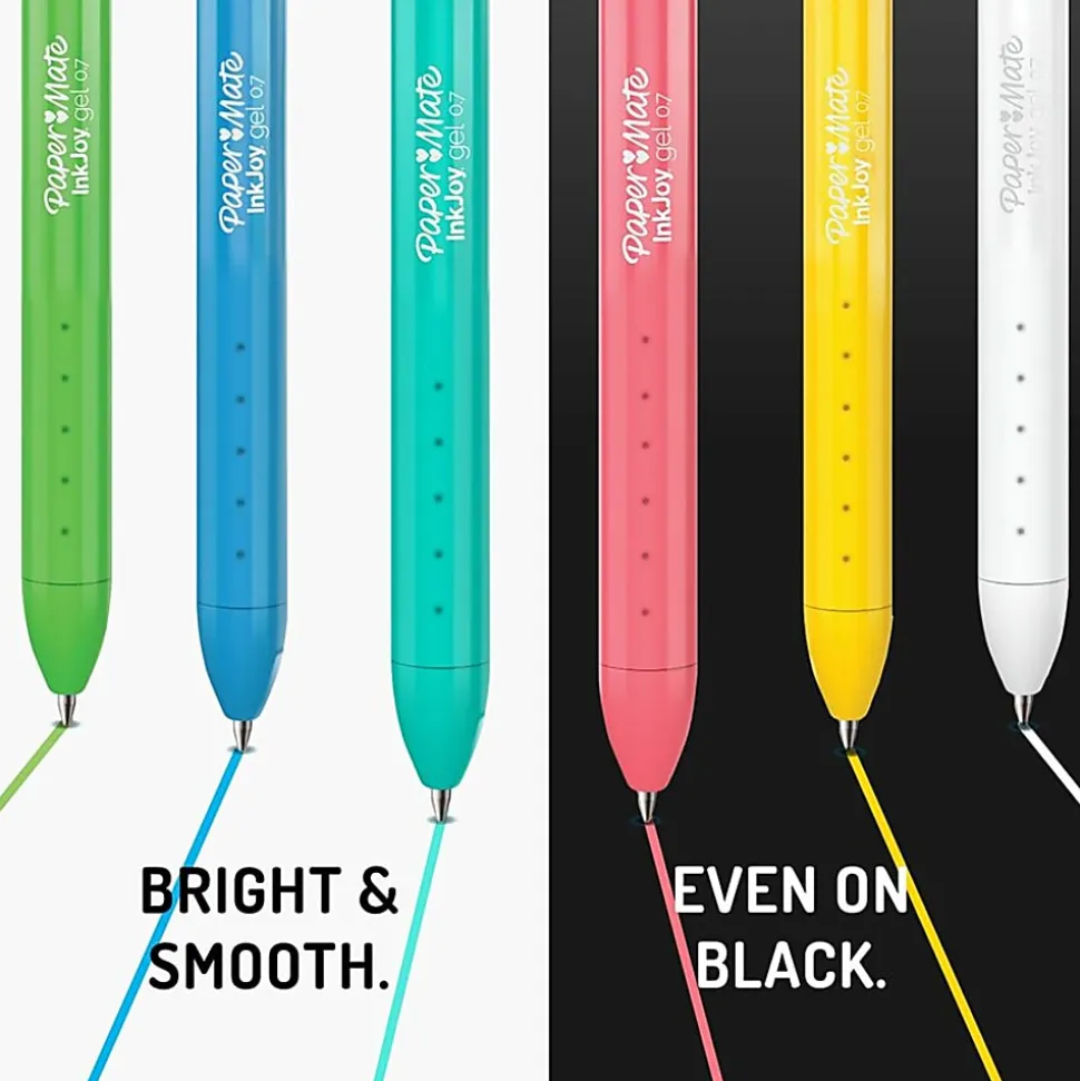 Paper Mate InkJoy Bright Retractable Gel Pens, Medium Point, 0.7 mm, Assorted Barrels, Assorted Ink, Pack Of 6 Pens