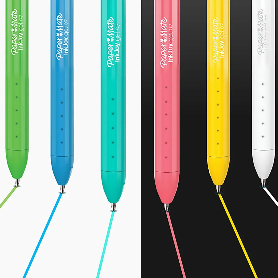 Paper Mate InkJoy Bright Retractable Gel Pens, Medium Point, 0.7 mm, Assorted Barrels, Assorted Ink, Pack Of 6 Pens