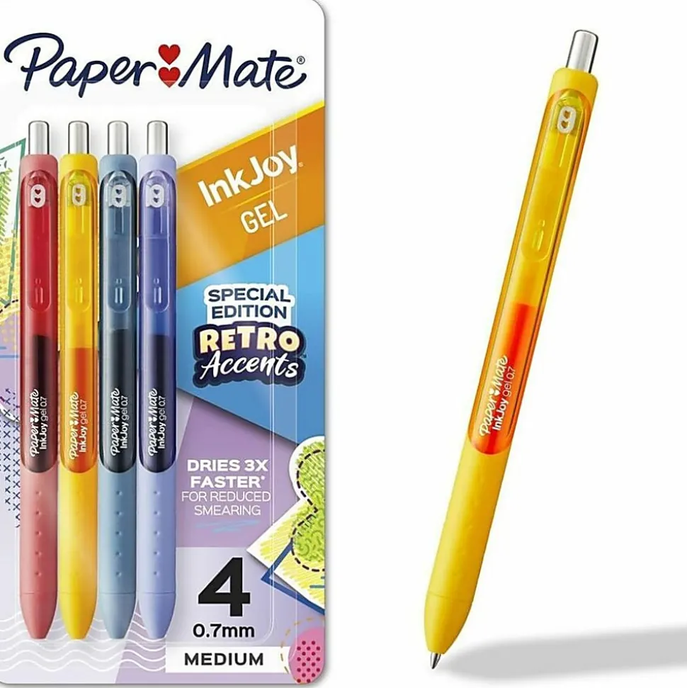 Paper Mate InkJoy Gel Pens, Medium Point, 0.7 mm, Assorted Retro Accents Colors, Pack Of 4 Pens