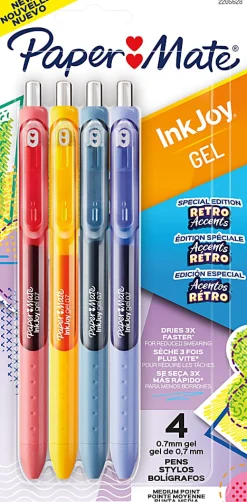 Paper Mate InkJoy Gel Pens, Medium Point, 0.7 mm, Assorted Retro Accents Colors, Pack Of 4 Pens