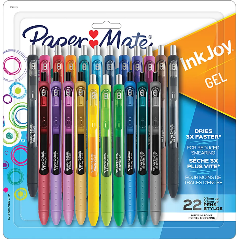 Paper Mate® InkJoy Gel Pens, Medium Point, 0.7 mm, Assorted Ink Colors, Pack Of 22 Pens