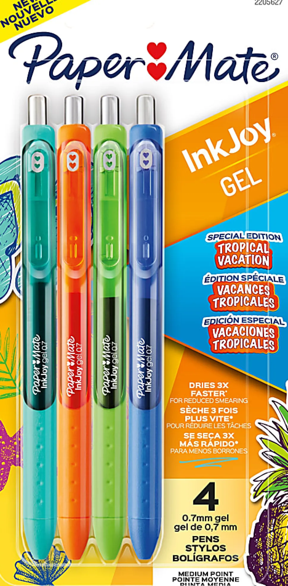 Paper Mate InkJoy Gel Pens, Medium Point, 0.7 mm, Assorted Tropical Vacation Colors, Pack Of 4 Pens