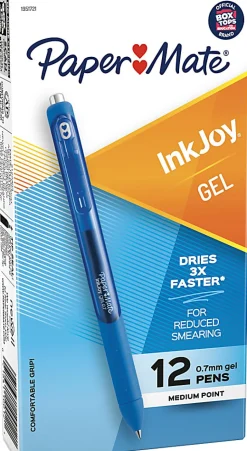 Paper Mate® InkJoy® Gel Pens, Medium Point, 0.7 mm, Blue Barrel, Blue Ink, Pack Of 12
