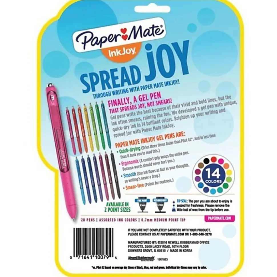 Paper Mate® InkJoy® Gel Pens, Medium Point, 0.7 mm, Assorted Colors, Pack Of 20