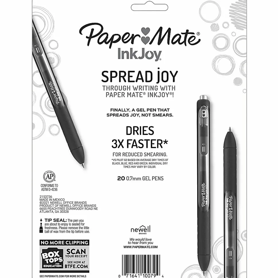 Paper Mate® InkJoy® Gel Pens, Medium Point, 0.7 mm, Assorted Colors, Pack Of 20
