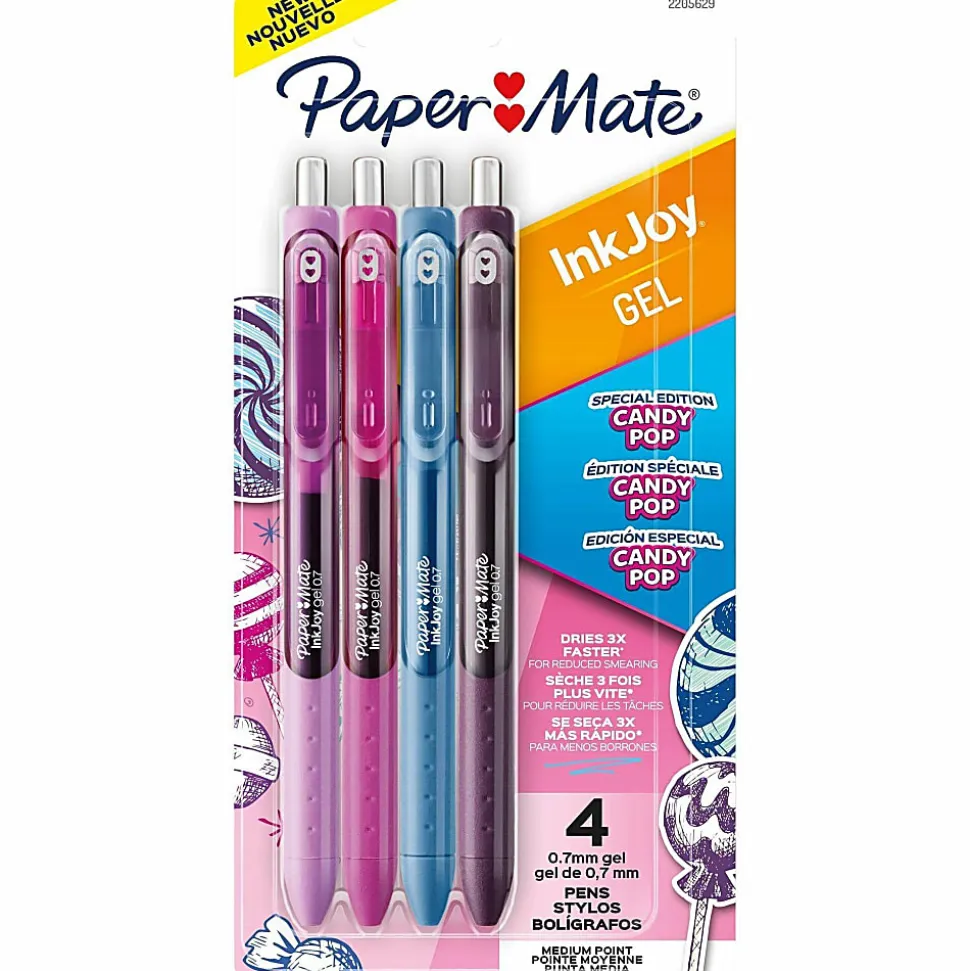 Paper Mate InkJoy Gel Pens, Medium Point, 0.7 mm, Assorted Candy Pop Colors, Pack Of 4 Pens