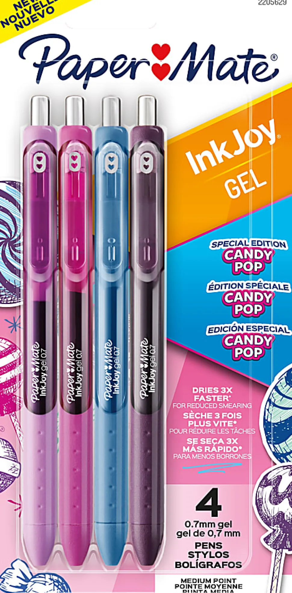 Paper Mate InkJoy Gel Pens, Medium Point, 0.7 mm, Assorted Candy Pop Colors, Pack Of 4 Pens