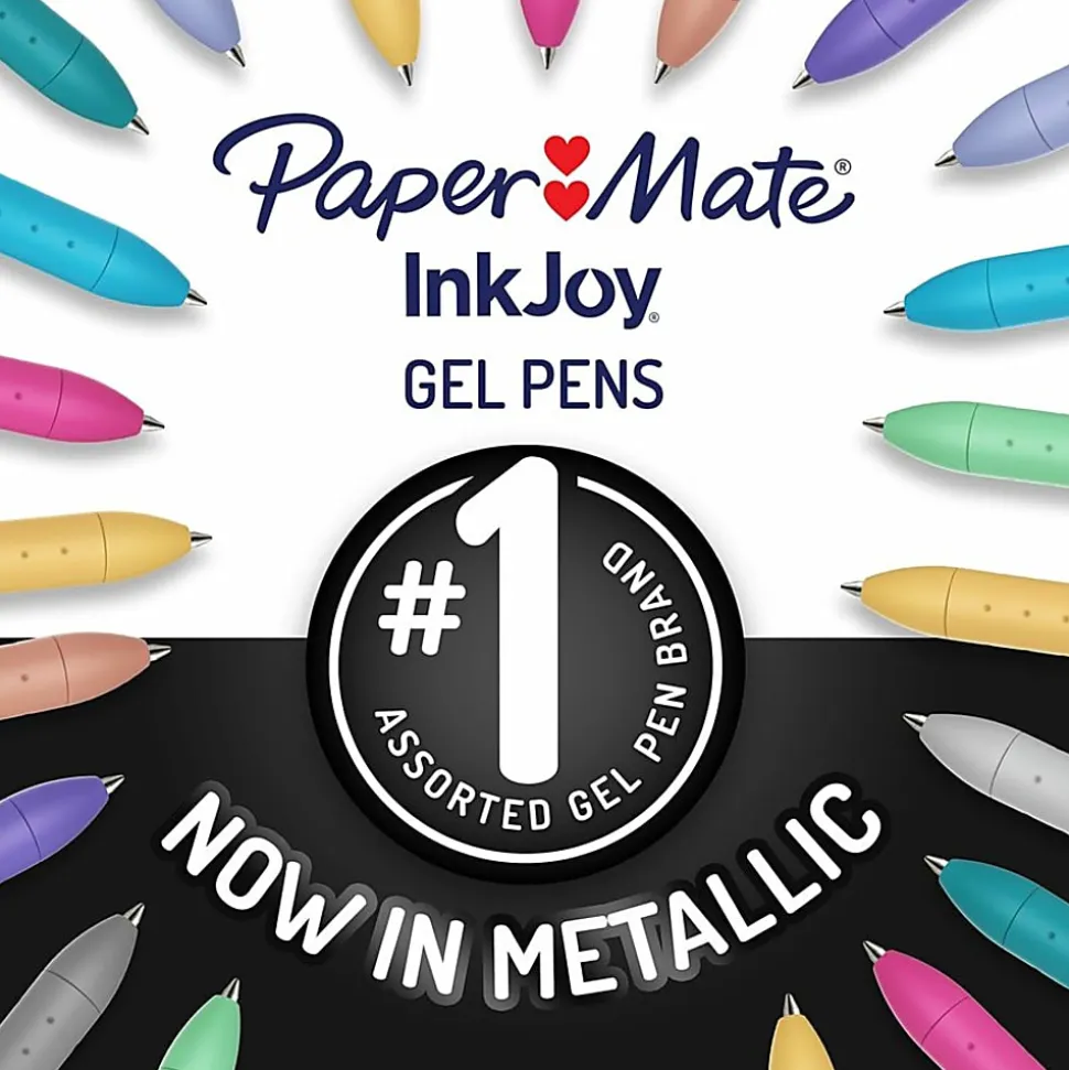 Paper Mate InkJoy Gel Pens, Metallic Pens, Retractable, Medium Point, (0.8mm) Assorted Colors, 10 Count