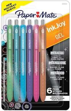 Paper Mate InkJoy Gel Pens, Metallic Pens, Retractable, Medium Point, (0.8mm) Assorted Colors, 6 Count