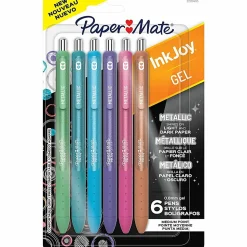 Paper Mate InkJoy Gel Pens, Metallic Pens, Retractable, Medium Point, (0.8mm) Assorted Colors, 6 Count