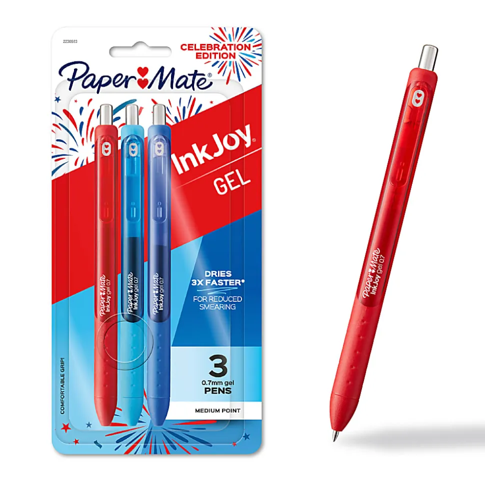 Paper Mate® InkJoy® Pens, Gel Pens, Medium Point (0.7mm), Assorted, 3 Count, USA 250th Anniversary Edition