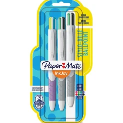 Paper Mate® InkJoy™ Quatro Retractable Ballpoint Pens, Medium Point, 1.0 mm, White Barrels, Assorted Ink Colors, Pack Of 3