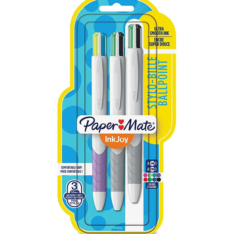 Paper Mate® InkJoy™ Quatro Retractable Ballpoint Pens, Medium Point, 1.0 mm, White Barrels, Assorted Ink Colors, Pack Of 3
