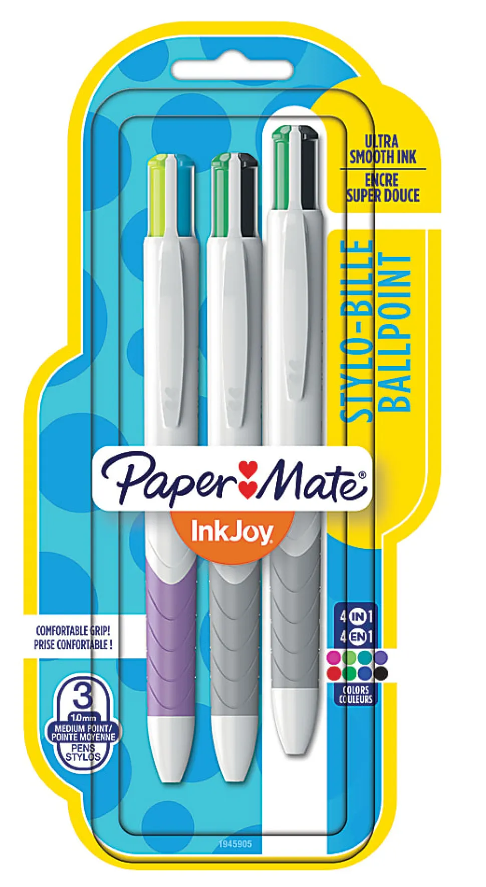 Paper Mate® InkJoy™ Quatro Retractable Ballpoint Pens, Medium Point, 1.0 mm, White Barrels, Assorted Ink Colors, Pack Of 3