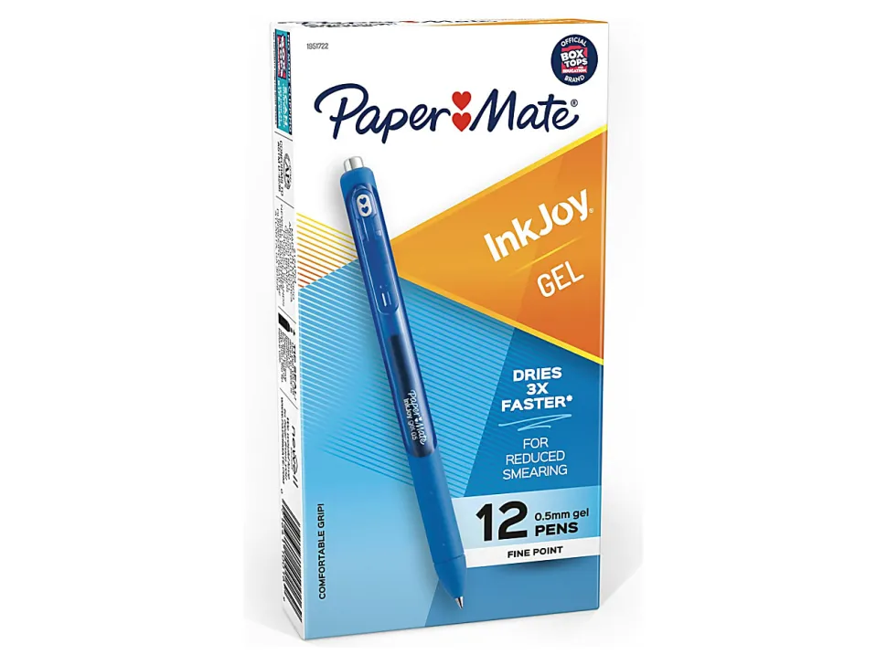 Paper Mate® InkJoy® Retractable Gel Pens, Fine Point, 0.5mm, Blue Barrel, Blue Ink, Pack Of 12