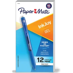 Paper Mate® InkJoy® Retractable Gel Pens, Fine Point, 0.5mm, Blue Barrel, Blue Ink, Pack Of 12