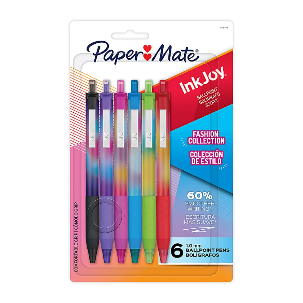 Paper Mate InkJoy 300RT Ballpoint Pens, Colorful Pens with Fashion Wraps, Retractable, Medium Point, Assorted Colors, 6 Count