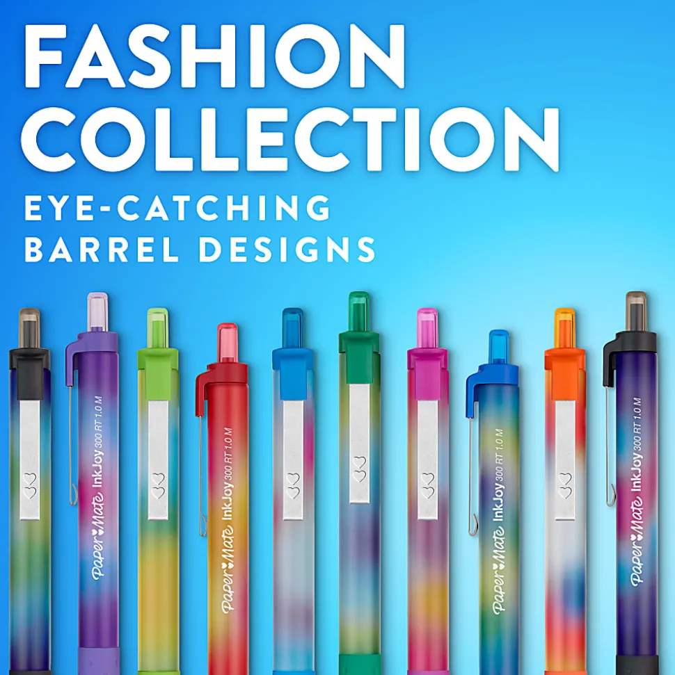 Paper Mate InkJoy 300RT Ballpoint Pens, Colorful Pens with Fashion Wraps, Retractable, Medium Point, Assorted Colors, 6 Count