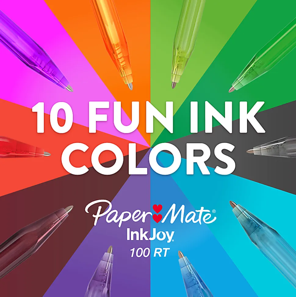 Paper Mate InkJoy 100RT Ballpoint Pens, Medium Point (1.0mm), Assorted Fashion Colors, 4 Count