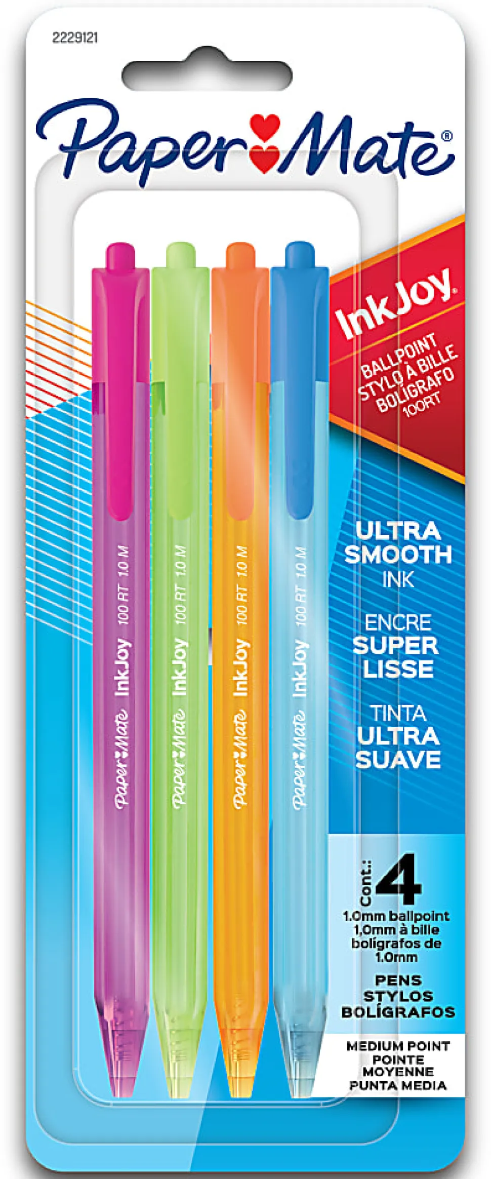 Paper Mate InkJoy 100RT Ballpoint Pens, Medium Point (1.0mm), Assorted Fashion Colors, 4 Count