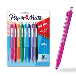 Paper Mate® InkJoy™ 300 RT Retractable Pens, Medium Point, 1.0 mm, Clear Barrels, Assorted Ink Colors, Pack Of 8