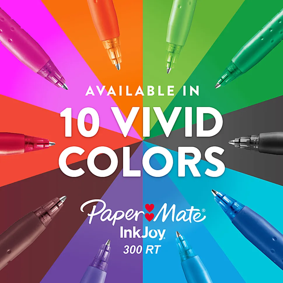 Paper Mate® InkJoy™ 300 RT Retractable Pens, Medium Point, 1.0 mm, Clear Barrels, Assorted Ink Colors, Pack Of 8