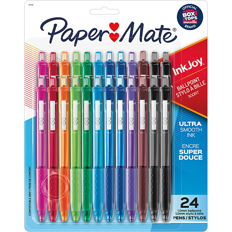 Paper Mate® InkJoy™ 300 RT Retractable Pens, Medium Point, 1.0 mm, Clear Barrels, Assorted Ink Colors, Pack Of 24